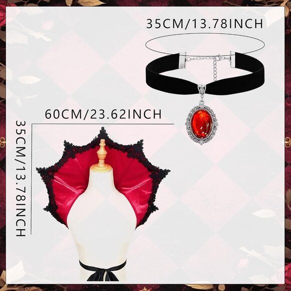 Gothic Collar Red Lace Victorian Stand Up Vampire Cosplay Halloween - Picture 2 of 9